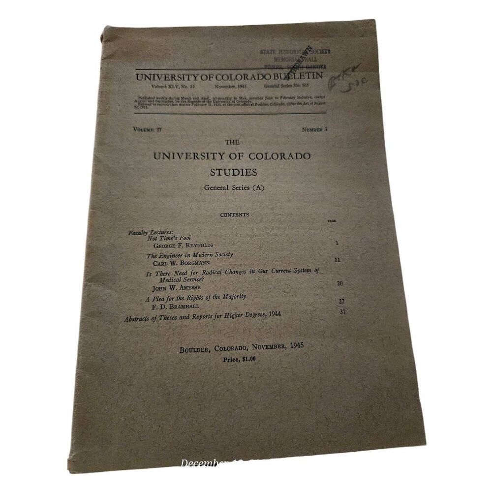 The university of Colorado studies volume xlv no. 22 November 1945
